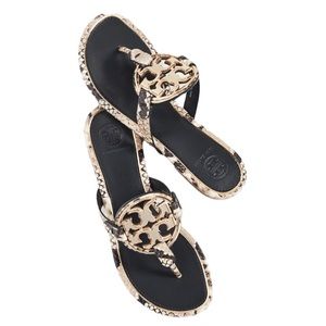 Tory Burch Gold Metal & Stamped Snake Leather Miller Sandal